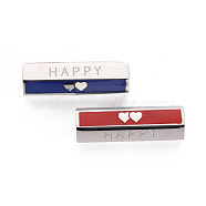 316 Surgical Stainless Steel Enamel Beads, Hexagonal Prism with Word Happy, Stainless Steel Color, 25.5x9x8mm, Hole: 1.6mm(X-STAS-S116-278P)
