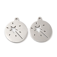 201 Stainless Steel Pendants, Flat Round with Star Charm, Stainless Steel Color, 17.5x15x1mm, Hole: 1.4mm(STAS-A084-06P)
