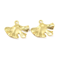 Rack Plating Eco-Friendly Brass Pendants, Cadmium Free & Lead Free, Textured Ginkgo Leaf Charm, Real 18K Gold Plated, 16.5x21x2mm, Hole: 1.8mm(KK-M255-11A-G)