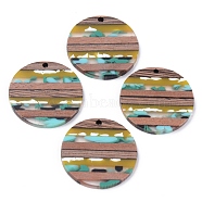 Resin & Walnut Wood Pendants, Flat Round, Colorful, 30x2~3mm, Hole: 2mm(X-RESI-R428-10)