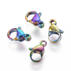 Ion Plating(IP) 304 Stainless Steel Lobster Claw Clasps, Parrot Trigger Clasps, Rainbow Color, 12x7x3.5mm, Hole: 1.5mm(STAS-H353-D-02M)