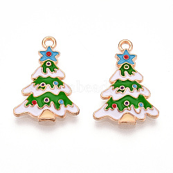 Christmas Theme Alloy Enamel Pendants, Light Gold, Christmas Tree, 20.5x14x2.5mm, Hole: 1.6mm(ENAM-N056-403A-01)