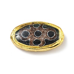 Tibetan Style dZi Beads, Natural Agate Beads, with Golden Tone Brass Findings, Lead Free & Cadmium Free, Horse Eye, 5-Eye, 46.5~49x25~28x9.5~13mm, Hole: 1.2mm(KK-F836-07C-G)