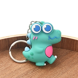 PVC Plastic Keychian, Cartoon Dinosaur, Turquoise, Pendant: 4.3x3.8cm(PW-WGC5B08-03)