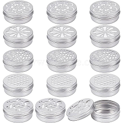 15Pcs 5 Style 60ML Aluminium Shallow Round Candle Tins, with Hollow Lids, Empty Tin Storage Containers, Auspicious Cloud/Hexagon/Spider Web/Lemon/Windmill Pattern, Mixed Patterns, 7.05x2.65cm, Inner Diameter: 6.4x2.4cm, 3pcs/style(AJEW-BC0003-61B)