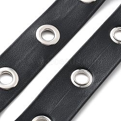 Imitation Leather Herringbone Ribbons with Platinum Plated Brass Eyelets, Eyelet Trim with Grommet, Black, 3/4 inch(20mm)(OCOR-NH0001-01)