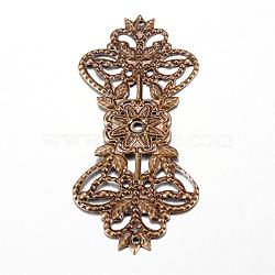 Iron Links, Etched Metal Embellishments, Flower, Antique Bronze, 73~73.5x31.5x1mm, Hole: 1mm(IFIN-Q118-19AB)