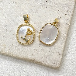 Brass Pave White Shell Oval Pendants, Rose Charms, Golden, 23x13mm(PW-WG22169-01)