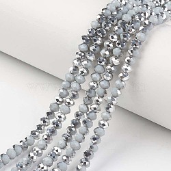 Electroplate Opaque Glass Beads Strands, Half Silver Plated, Faceted, Rondelle, Light Steel Blue, 4x3mm, Hole: 0.4mm, about 123~127pcs/strand, 16.5~16.9 inch(42~43cm)(EGLA-A034-P4mm-M09)