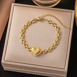 304 Stainless Steel Bracelets, Heart, Real 18K Gold Plated, 6-1/8 inch(15.5cm)(BJEW-H620-01G)