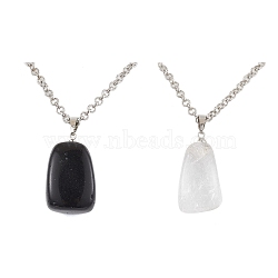 2Pcs 2 Styles Iron Rolo Chains Necklaces, Natural Dyed & Heated Black Agate and Quartz Crystal Pendant Necklaces, Platinum, 18.11 inch(46cm), 1pc/style(NJEW-JN04858)