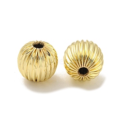 Brass Beads, Corrugated Beads, Long-Lasting Plated, Lead Free & Cadmium Free, Pumpkin, Golden, 10mm, Hole: 2mm(KK-L075-005LG-02)