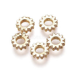 Brass Micro Pave Cubic Zirconia Beads, Long-Lasting Plated, Gear, Clear, Golden, 5.5x1.5mm, Hole: 2.5mm(KK-I664-02G)