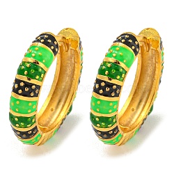 Rack Plating Brass Hoop Earrings, with Stripe Enamel, Cadmium Free & Lead Free, Long-Lasting Plated, Real 18K Gold Plated, Green, 19x4.5mm(EJEW-C102-44G-01)