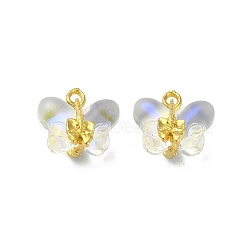 Light Gold Tone Alloy with Glass Charms, Butterfly Charm, Mauve, 14~14.5x14~14.5x9~9.5mm, Hole: 1.5~1.8mm(PALLOY-Q457-01G-02)