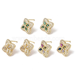 Brass Micro Pave Cubic Zirconia Stud Earrings, Pave Cluster Earring, Flower, Lead Free & Cadmium Free, Rack Plating, Long-Lasting Plated, Real 18K Gold Plated, Mixed Color, 15.5x15.5mm(KK-CBA8324-25G)