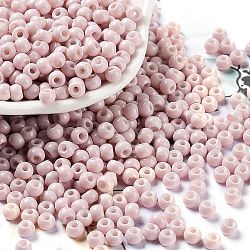 Baking Paint Glass Seed Beads, Round, Linen, 4x3mm, Hole: 1.2mm, about 7650pcs/pound(SEED-H002-I-A526)