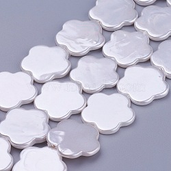 Shell Pearl Beads Strands, Flower, White, 23x23.5~24x3mm, Hole: 0.7mm, about 9pcs/strand, 7.9 inch(20.25cm)(BSHE-F013-08)