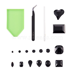 FASHEWELRY DIY Diamond Painting Kits, including Glass Pointed Rhinestone & Cabochons, Anti-static Tweezers, Tray Plate and Rhinestone Picker Dotting Pencil, Black(DIY-FW0001-23)