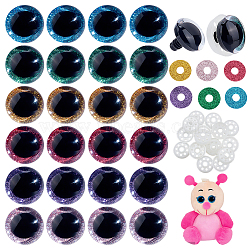 Elite 24 Sets 6 Colors Plastic Doll Eyes, with PET Glitter Powder Finding, Craft Safety Eyes, for Crafts, Crochet Toy and Stuffed Animals, Half Round, Mixed Color, 35x30mm, 4 sets/color(DOLL-PH0001-27)