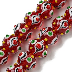 Handmade Lampwork Beads Strands, Bumpy, Round, Red, 13.5~15mm in diameter, Hole: 1.2~1.4mm(LAMP-N025-05D)