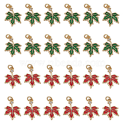 SUPERFINDINGS 24Pcs 2 Colors Brass Cubic Zirconia Charms, with Enamel, Cadmium Free & Lead Free, Golden, Maple Leaf, Mixed Color, 15x11x1.5mm, Hole: 2mm, 12pcs/color(KK-FH0004-25)