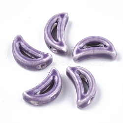 Handmade Porcelain Beads, Bright Glazed Porcelain, Moon, Medium Purple, 16~16.5x9x5.5mm, Hole: 2mm(PORC-S499-21H)