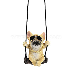 Cute Resin Swinging Bulldog Pendant Decorations, for Car Interiors Hanging Ornaments, Wheat, 315mm(HJEW-A010-01A)