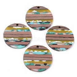 Resin & Walnut Wood Pendants, Flat Round, Colorful, 30x2~3mm, Hole: 2mm(X-RESI-R428-10)