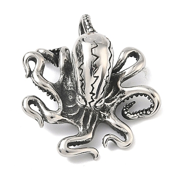 304 Stainless Steel Pendants,  Octopus, Manual Polishing, Antique Silver, 44x38.5x19.5mm, Hole: 5x8mm
