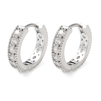 Brass Micro Pave Clear Cubic Zirconia Hoop Earrings, Platinum, 12x13.5mm