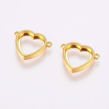 Alloy Cabochon Connector Open Back Settings, Heart, Golden, Tray: 12x13mm, 17x21x3mm, Hole: 1mm