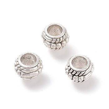 Tibetan Style Alloy European Beads, Large Hole Beads, Rondelle, Antique Silver, 8x6mm, Hole: 4mm