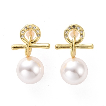 Clear Cubic Zirconia Female Symbol with Plastic Pearl Dangle Stud Earrings, Brass Jewelry for Women, Cadmium Free & Lead Free, Light Gold, 25.5mm, Pin: 0.9mm