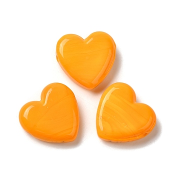 Handmade Lampwork Beads, Heart, Orange, 20x20x7mm, Hole: 1.2~1.5mm