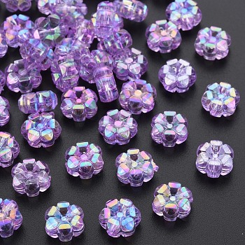 Transparent Acrylic Beads, AB Color Plated, Flower, Dark Violet, 10x5mm, Hole: 1.8mm, about 1650pcs/500g