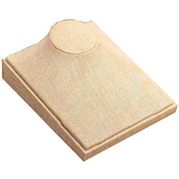 Wood Covered with Linen Bust Shaped Necklace Display Stands, Cornsilk, 21x17x3.8cm
