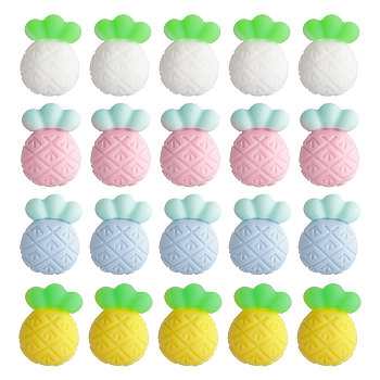 20Pcs 4 Colors Pineapple Food Grade Eco-Friendly Silicone Beads, Chewing Beads For Teethers, DIY Nursing Necklaces Making, Mixed Color, 21.5x15.5x12.5mm, Hole: 1.5mm, 5pcs/color