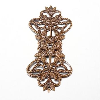 Iron Links, Etched Metal Embellishments, Flower, Antique Bronze, 73~73.5x31.5x1mm, Hole: 1mm