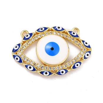 Brass Micro Pave Clear Cubic Zirconia Pendants, with Resin, Real 18K Gold Plated, Evil Eye, Royal Blue, 17x26x4mm, Hole: 1.2mm