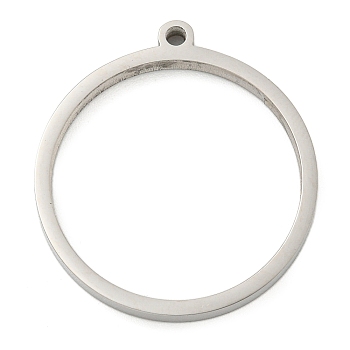 Non-Tarnish 304 Stainless Steel Laser Cut Pendants, Ring Charm, Stainless Steel Color, 30.5x28x3mm, Hole: 2mm