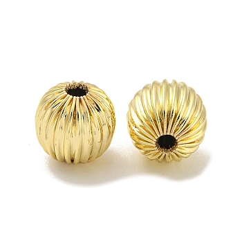 Brass Beads, Corrugated Beads, Long-Lasting Plated, Lead Free & Cadmium Free, Pumpkin, Golden, 10mm, Hole: 2mm