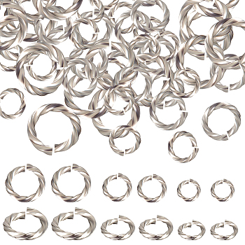 150Pcs 3 Styles 304 Stainless Steel Jump Rings, Open Jump Rings, Twisted, Stainless Steel Color, 6~10x1~1.3mm,  Inner Diameter: 4~8mm, 50pcs/style