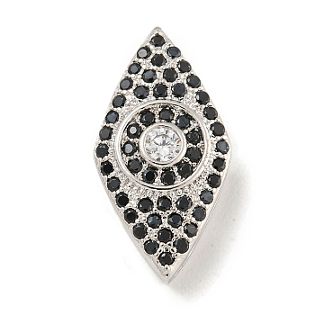 Brass Micro Pave Black Cubic Zirconia Beads, Eye, Platinum, 21x11x5mm, Hole: 1.2mm