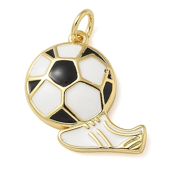 Rack Plating Brass Enamel Pendants, with Jump Ring, Long-Lasting Plated, Lead Free & Cadmium Free, Real 18K Gold Plated, Football & Shoe Charm, White, 17.5x17.5x3mm, Hole: 3mm