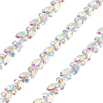 1 Yard(91.4cm) Iron Glass Rhinestone Strass Chains, for Sewing Wedding Decoration, Crystal AB, 14.5~15x6~7mm