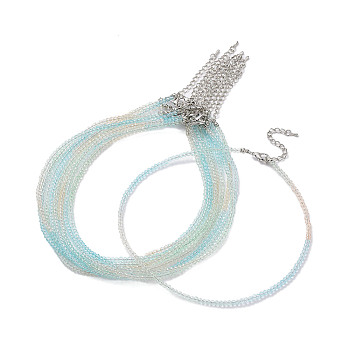 Faceted Rondelle Glass Beaded Necklace for Women, with Alloy Clasps, Light Blue, 16.14 inch(41cm), 3mm