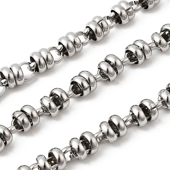 304 Stainless Steel Flat Round Link Chains, Unwelded, with Spool, Stainless Steel Color, 9x8mm