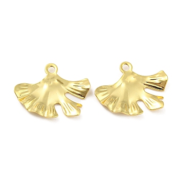 Rack Plating Eco-Friendly Brass Pendants, Cadmium Free & Lead Free, Textured Ginkgo Leaf Charm, Real 18K Gold Plated, 16.5x21x2mm, Hole: 1.8mm