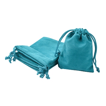 Rectangle Velvet Packing Pouches, Drawstring Bags, for Gift Wrapping, Medium Turquoise, 10x8cm